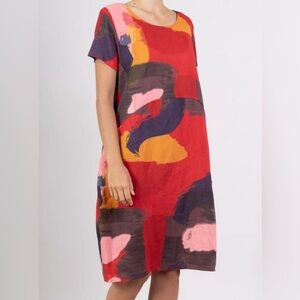 Made in Italy 100% linen Colorful Abstract Print Dress